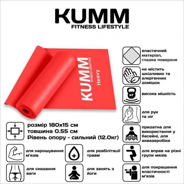 Эспандер лента сопротивления для фитнеса 180&times;15 см 12 кг Kumm | Красная K00543 K00543 фото