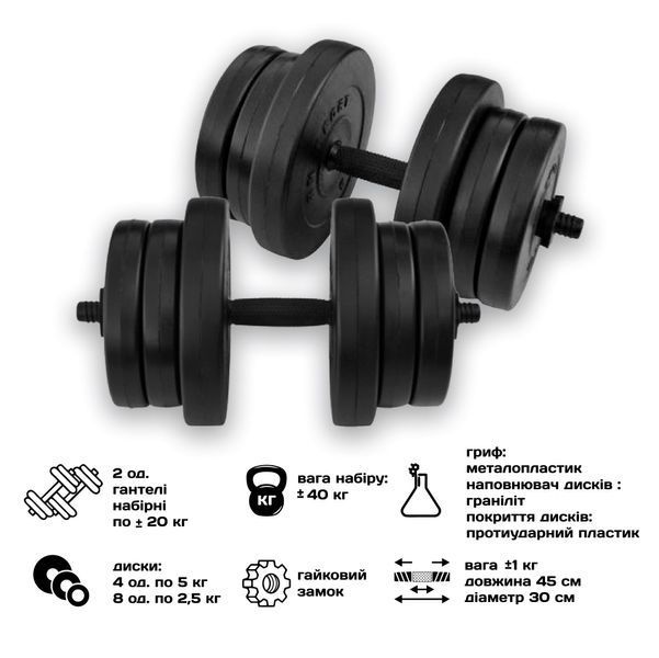Гантелі розбірні 21 кг 2 шт RN-Sport (композитні в ABS-пластику) K06804 K06804 фото