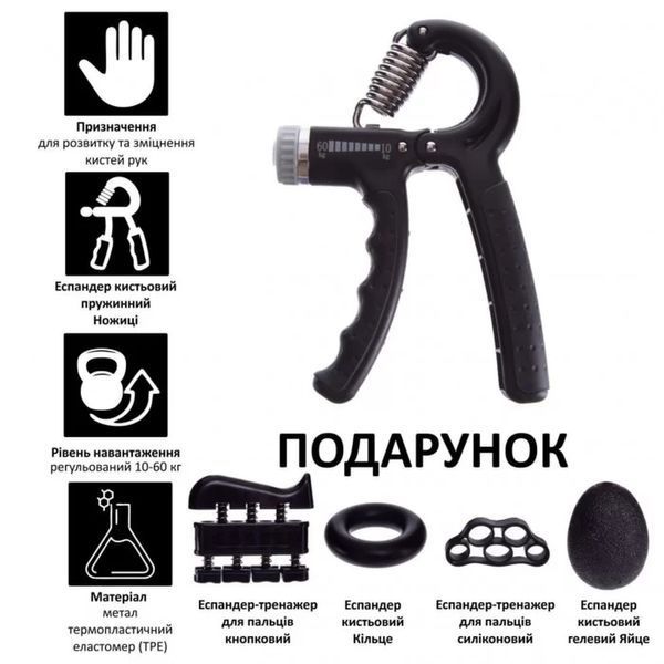 Набор кистевых эспандеров 5 шт 10-60 кг JELLO | Черный FI-2527-BLACK FI-2527-BLACK фото
